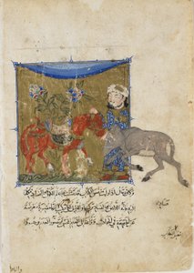 Le sanglier et le cheval, folio du Sulwan al-Muta par Ibn Zafar, dynastie mamelouke, vers 1335